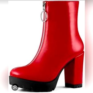 Allegra K Red Ankle Boots